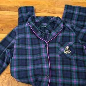 Ralph Lauren Plaid Flannel Pajama Top in Navy, Purple & Pink Trim